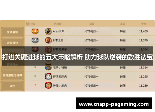 打进关键进球的五大策略解析 助力球队逆袭的致胜法宝