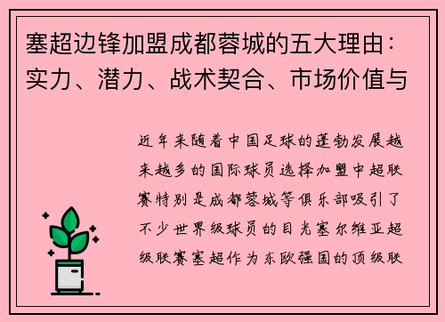塞超边锋加盟成都蓉城的五大理由：实力、潜力、战术契合、市场价值与发展机会